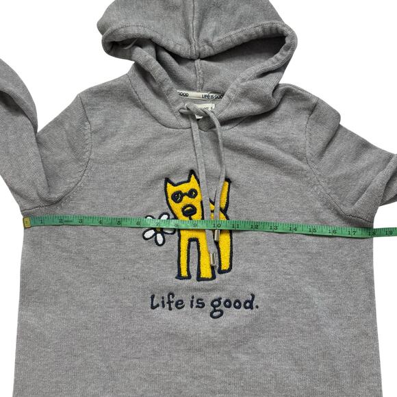 LIFE IS GOOD Yellow Daisy Dog Gray Hooded Sweater Size Small Womens Pullover - Picture 8 of 10